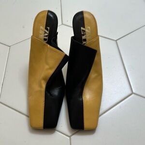 Never worn. Zara mustard and black leather heels